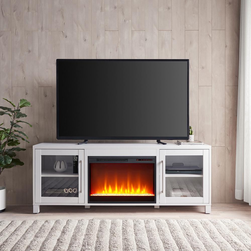 Quincy Rectangular TV Stand with 26" Crystal Fireplace for TV's up to 80" in White. Picture 4