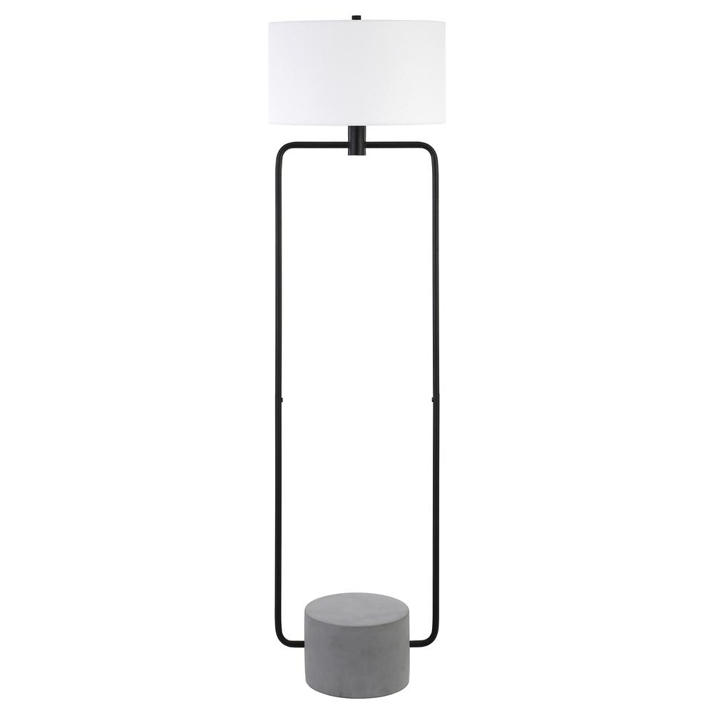 Howland 63" Tall Floor Lamp with Fabric Shade in Blackened Bronze/Concrete/White. Picture 1