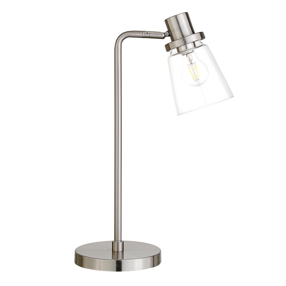 Granville 21" Tall Table Lamp with Glass Shade in Brushed Nickel/Clear. Picture 1