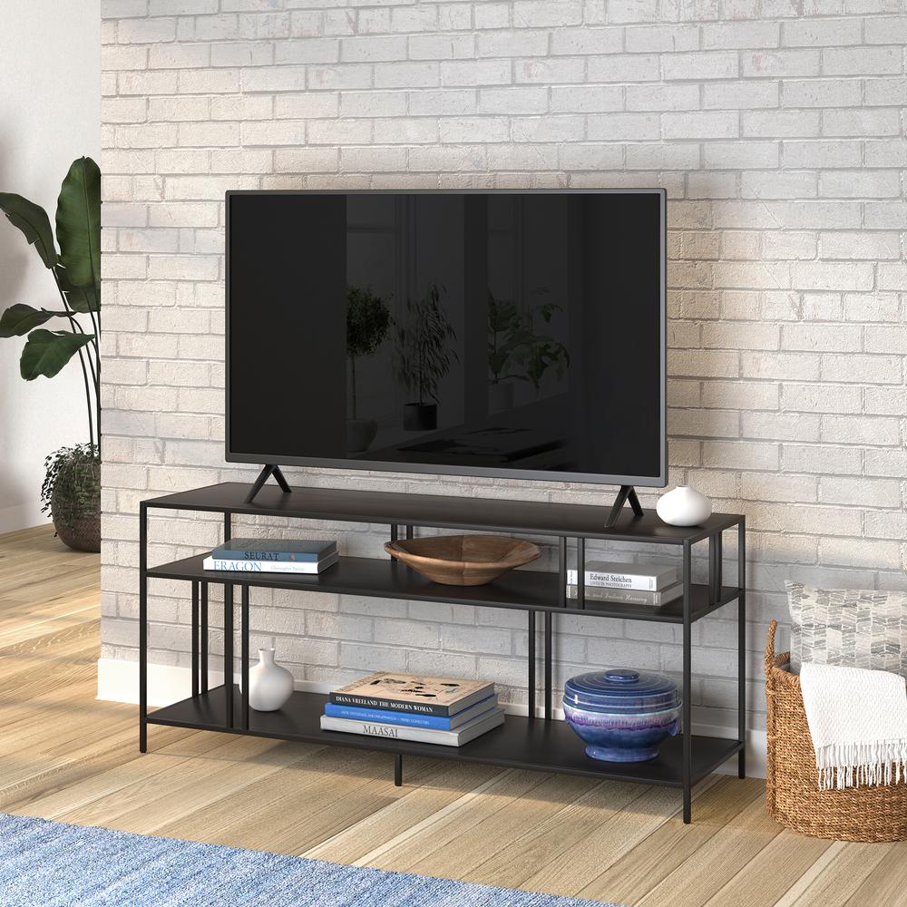Cortland Rectangular TV Stand with Metal Shelves for TV's up to 60" in Blackened Bronze. Picture 2