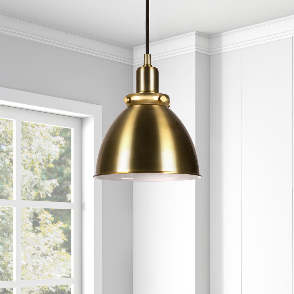 Madison 8" Wide Pendant with Metal Shade in Brass/Brass. Picture 2