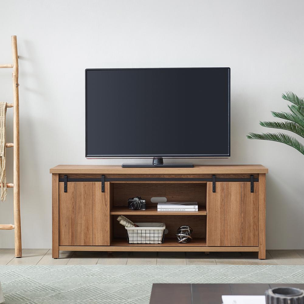 Deacon Rectangular TV Stand for TV's up to 65" in Golden Oak. Picture 4