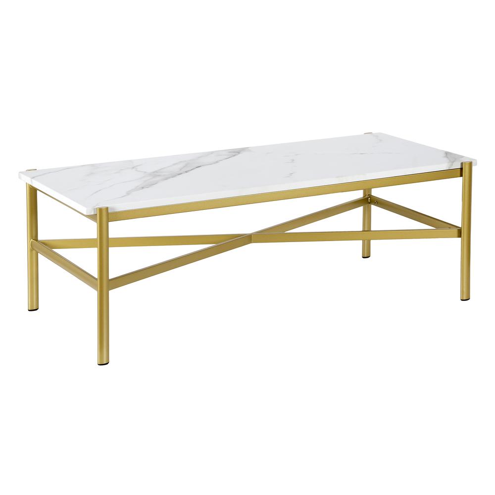 Braxton 46'' Wide Rectangular Coffee Table with Faux Marble Top in Gold. Picture 1