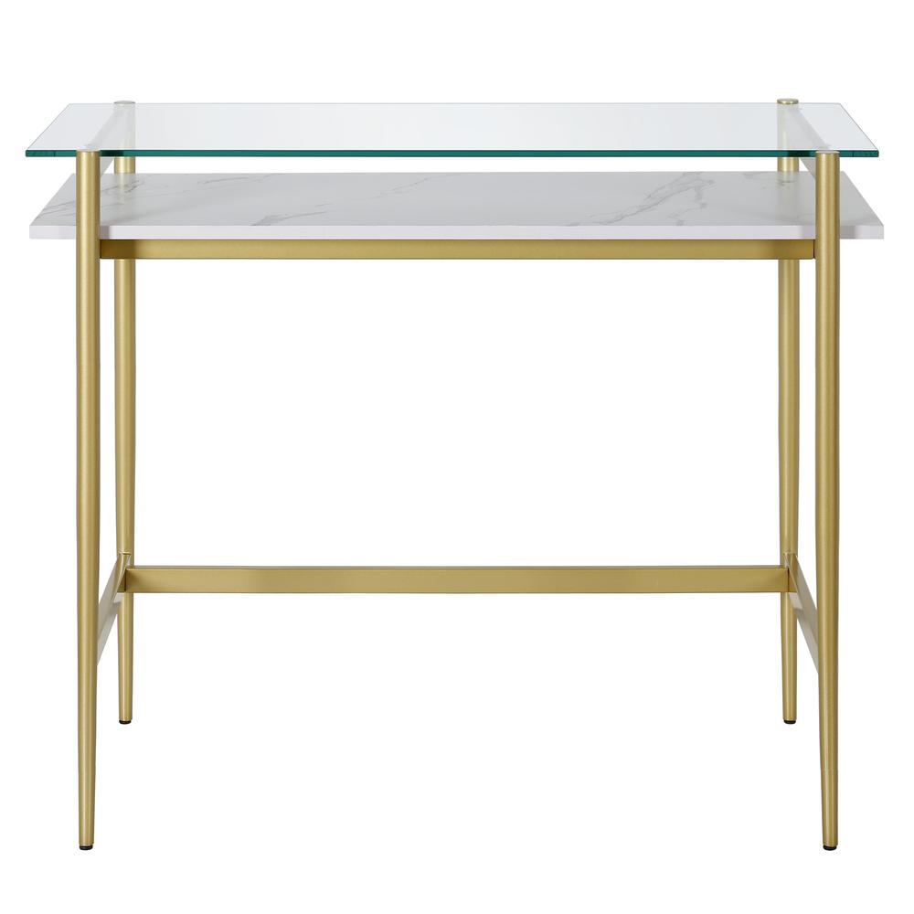 Eaton Rectangular 36'' Wide Desk with Faux Marble Shelf in Brass/Faux Marble. Picture 3