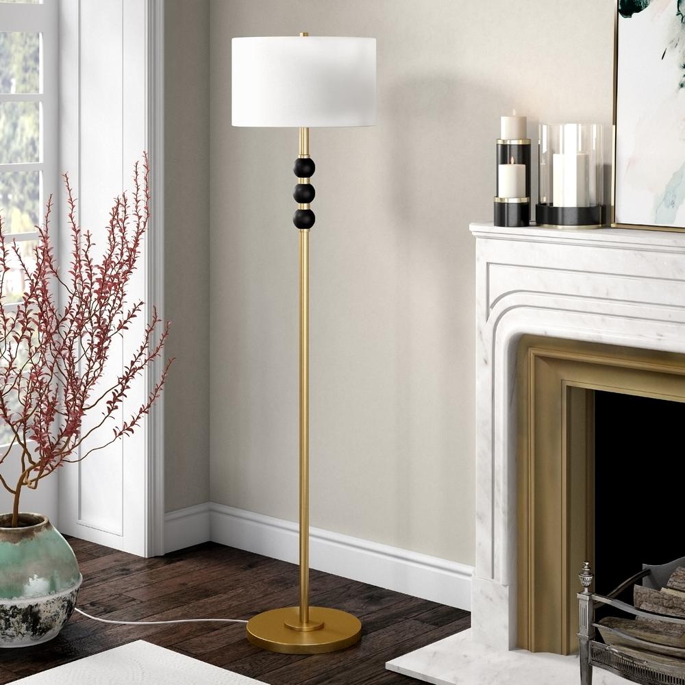Bernard Two-Tone Floor Lamp with Fabric Shade in Brass/Blackened Bronze/White. Picture 3