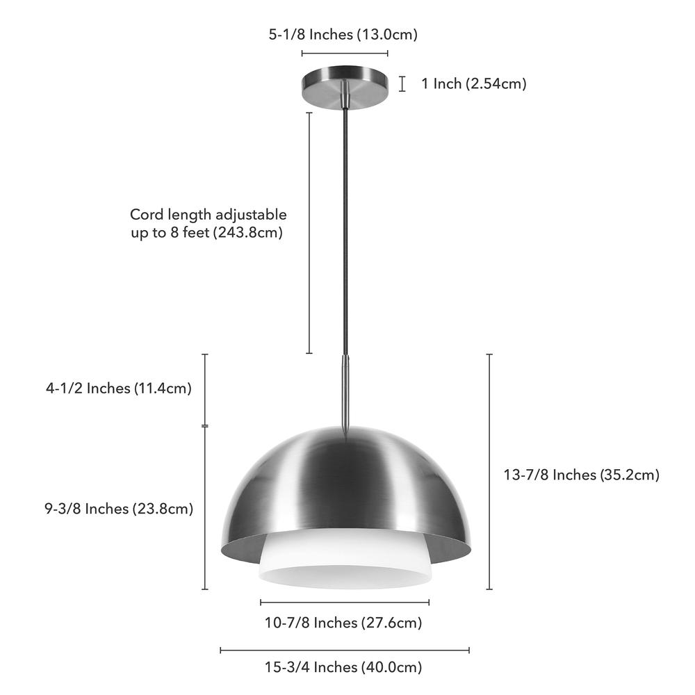Octavia 15.75" Wide Pendant  with Metal/Glass Shade in Brushed Nickel/Brushed Nickel and White. Picture 5