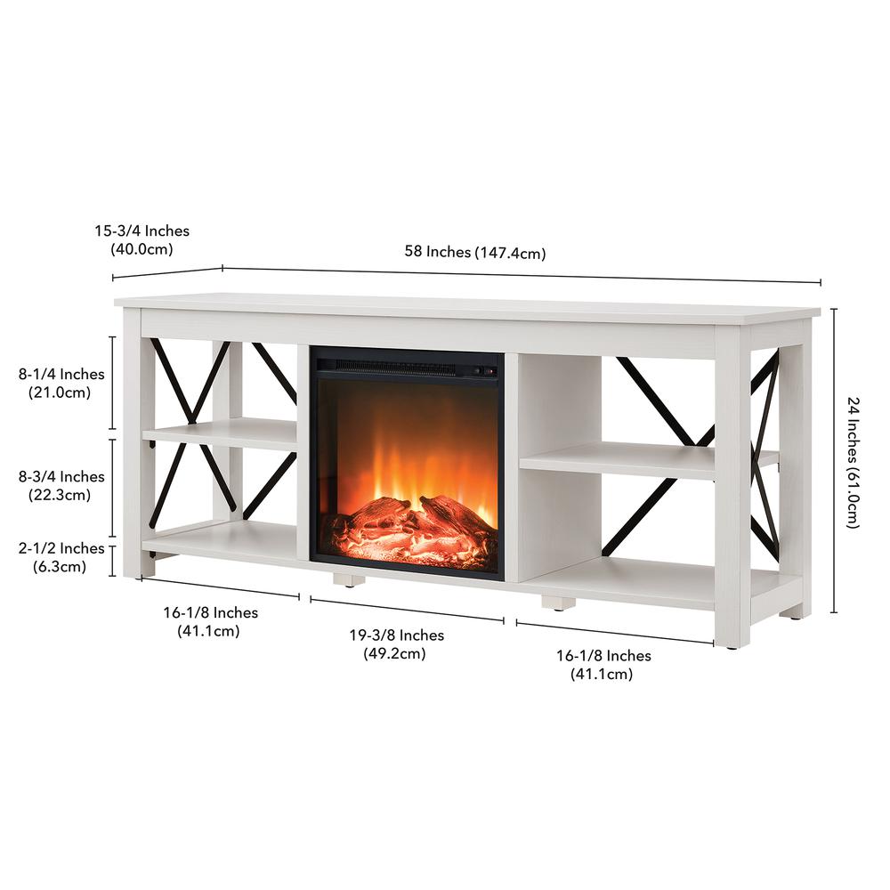 Sawyer Rectangular TV Stand with Log Fireplace for TV's up to 65" in White. Picture 5