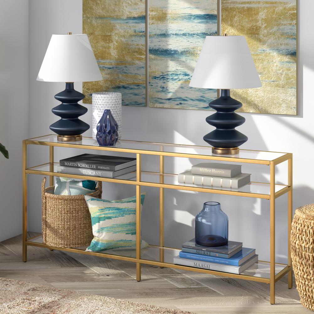 Sivil 64'' Wide Rectangular Console Table in Brass. Picture 2
