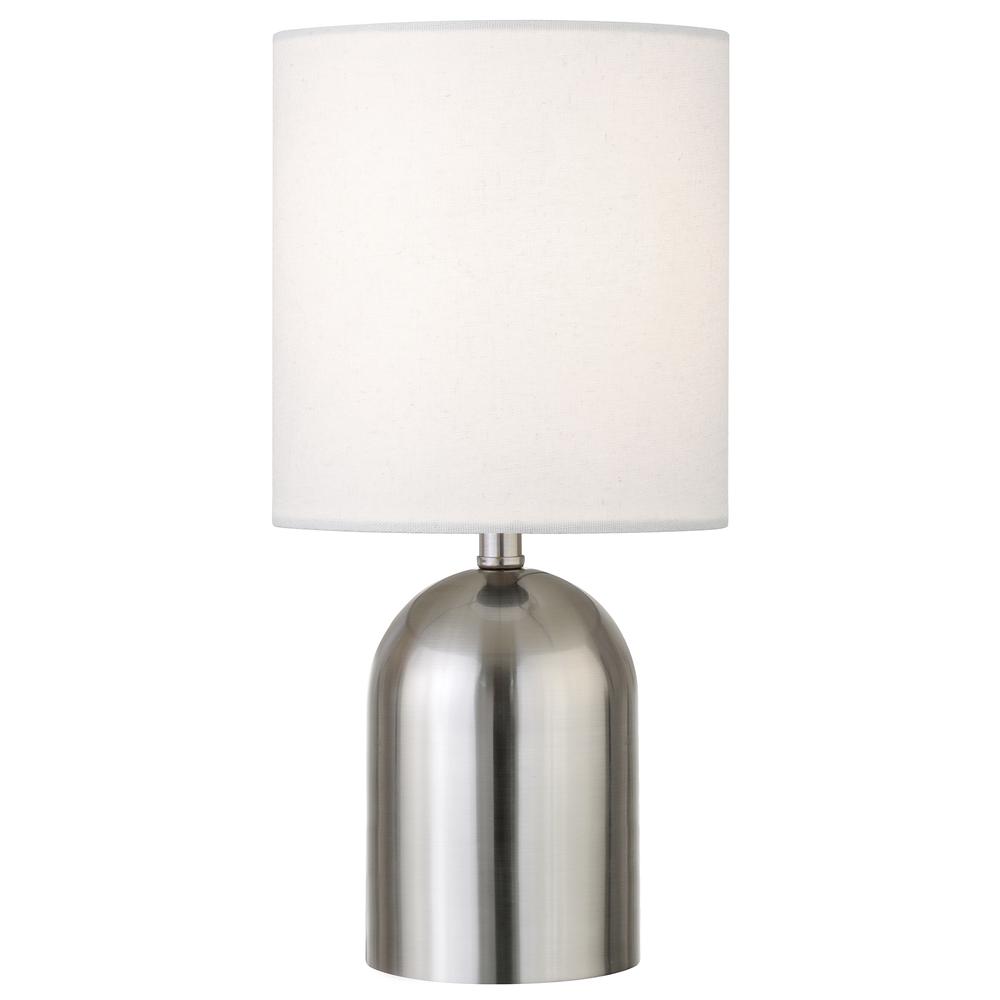 Talbot 13.25" Tall Mini Lamp with Fabric Shade in Brushed Nickel/White. Picture 1