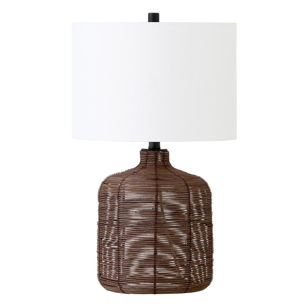 Jolina 20.5" Tall Petite/Rattan Table Lamp with Fabric Shade in Umber Rattan/White. Picture 1