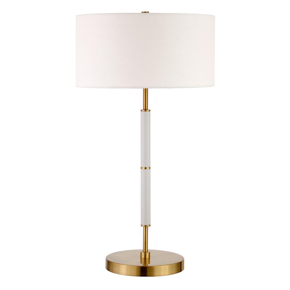 Simone 25" Tall 2-Light Table Lamp with Fabric Shade in Matte White/Brass /White. Picture 1