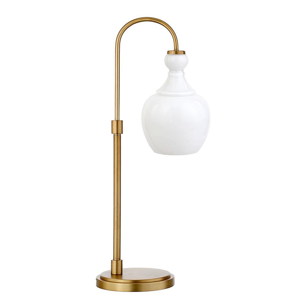 Verona 27" Tall Arc Table Lamp with Glass Shade in Brass/White Milk. Picture 1