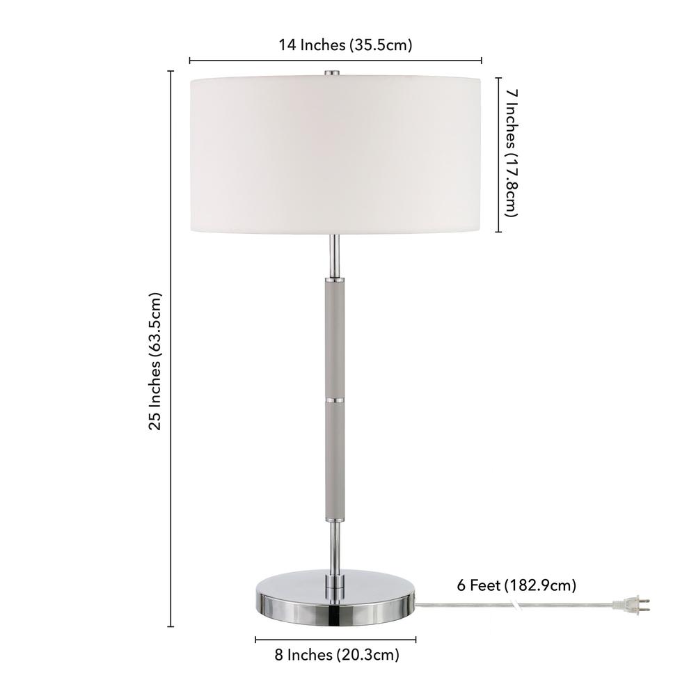 Simone 25" Tall 2-Light Table Lamp with Fabric Shade in Cool Gray/Nickel /White. Picture 4