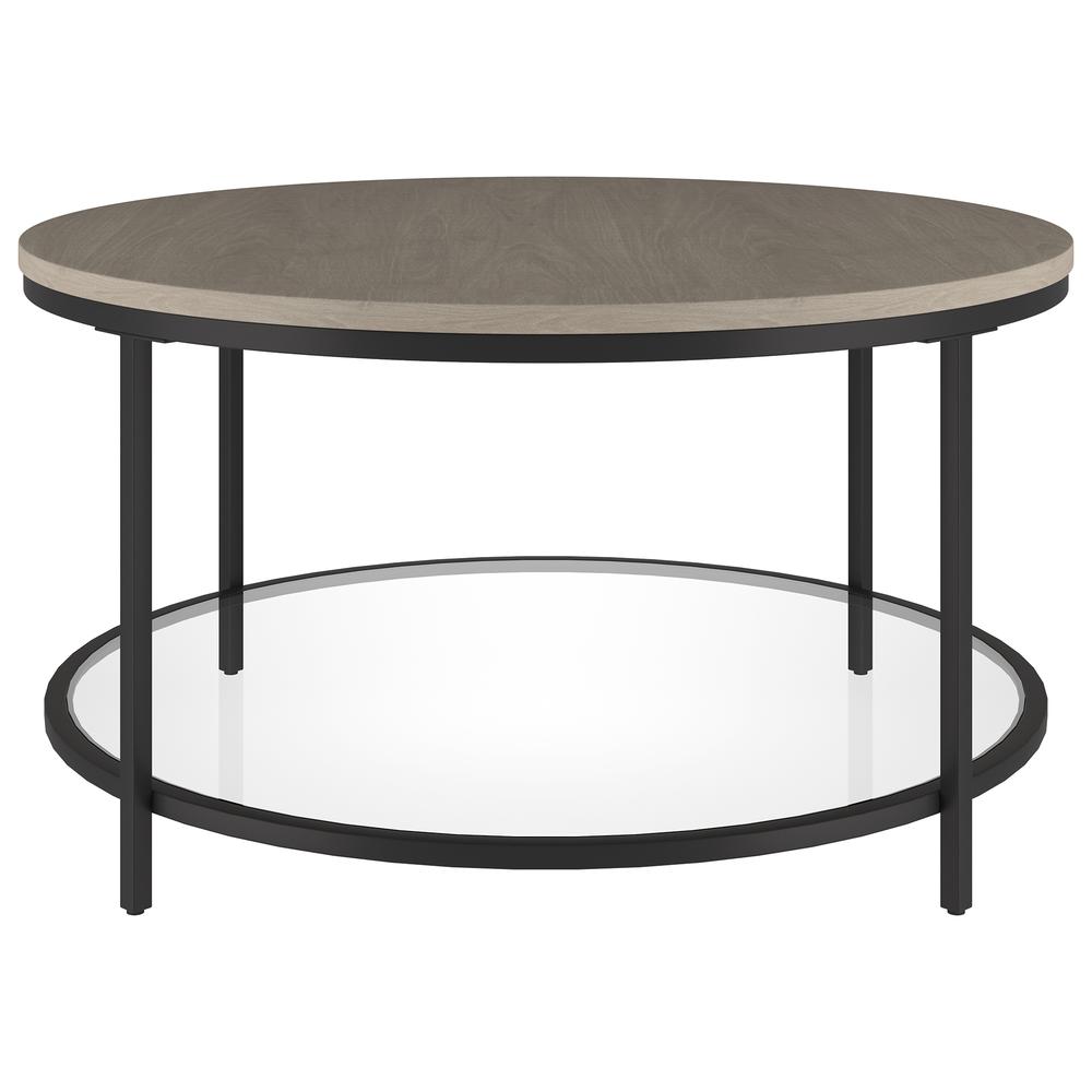 Sevilla 32'' Wide Round Coffee Table with MDF Top and Glass Shelf. Picture 3
