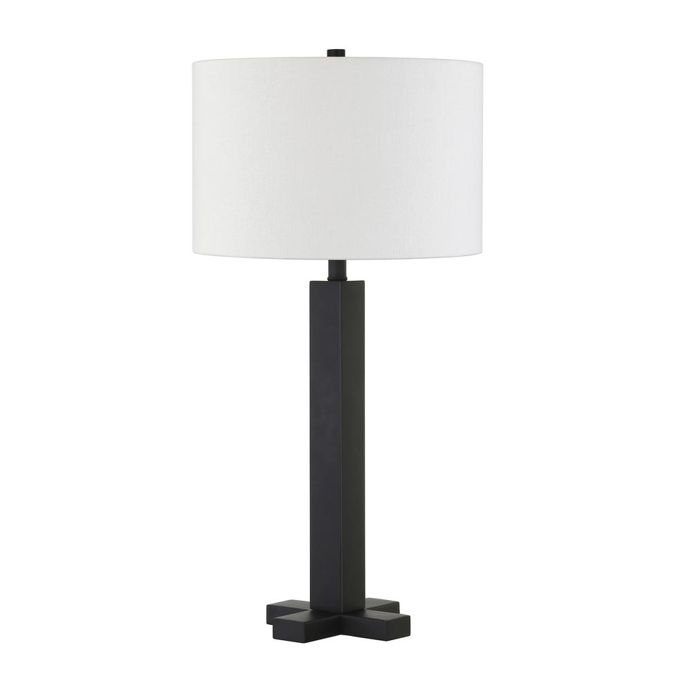Dunand 27.25" Tall Table Lamp with Fabric Shade in Blackened Bronze/White. Picture 1