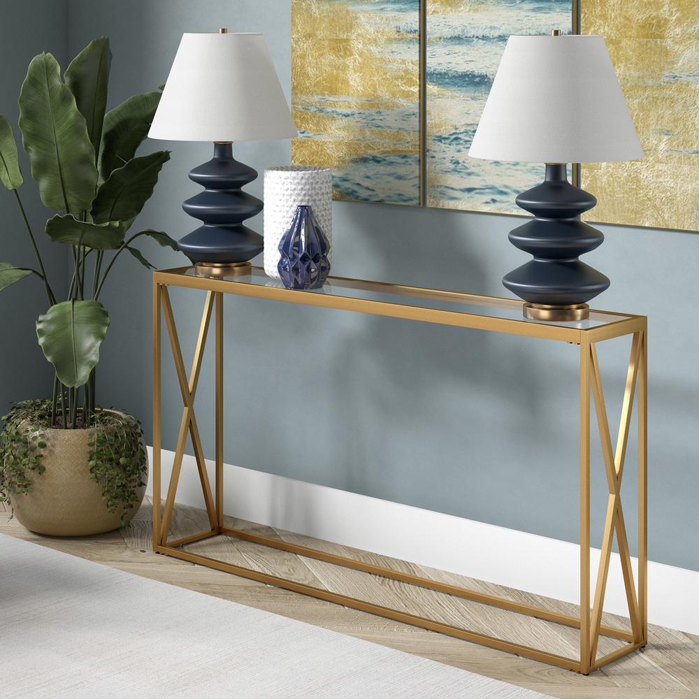 Arlo 55'' Wide Rectangular Console Table in Brass. Picture 2