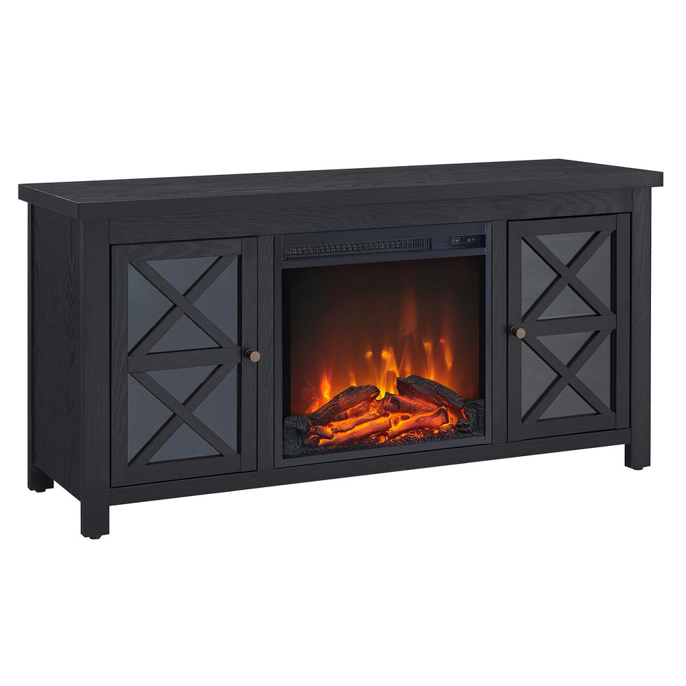 Colton Rectangular TV Stand with Log Fireplace for TV's up to 55" in Black. Picture 1