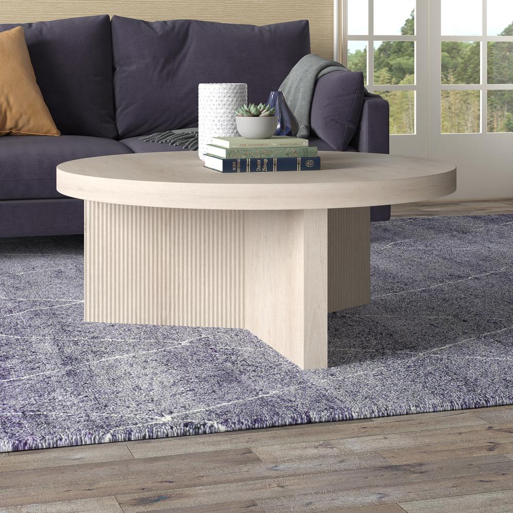 Holm 36" Wide Round Coffee Table in Alder White. Picture 4