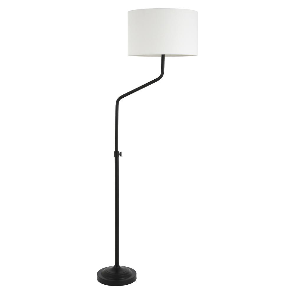 Callum Height-Adjustable Floor Lamp with Fabric Shade in Blackened Bronze/White. Picture 1