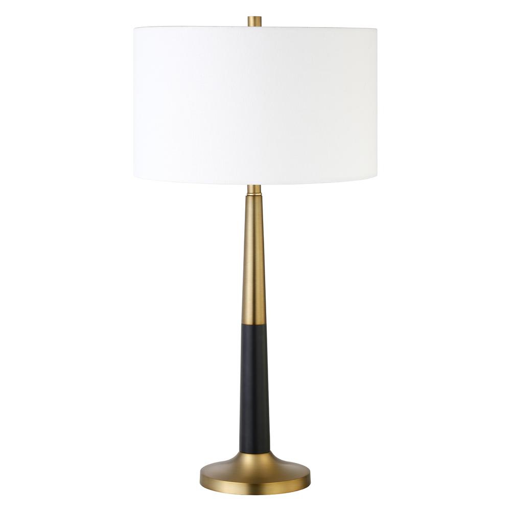 Lyon 29.75" Tall Two-Tone Table Lamp with Fabric Shade in Brass/Matte Black/White. Picture 1