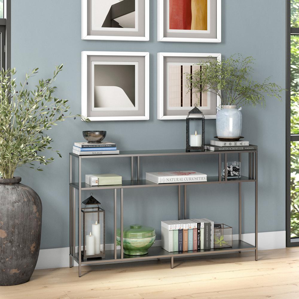 Cortland 48'' Wide Rectangular Console Table with Metal Shelves in Gunmetal Gray. Picture 4