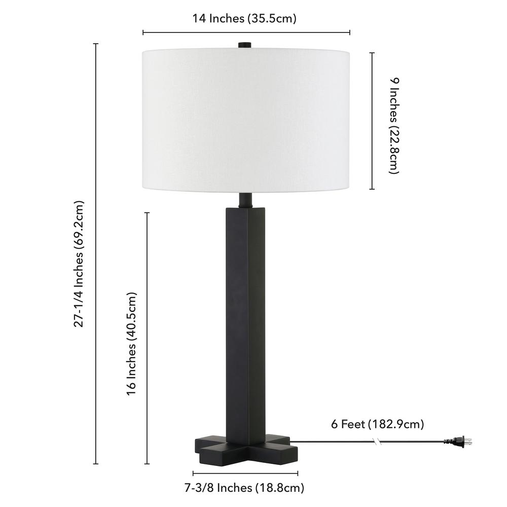 Dunand 27.25" Tall Table Lamp with Fabric Shade in Blackened Bronze/White. Picture 4