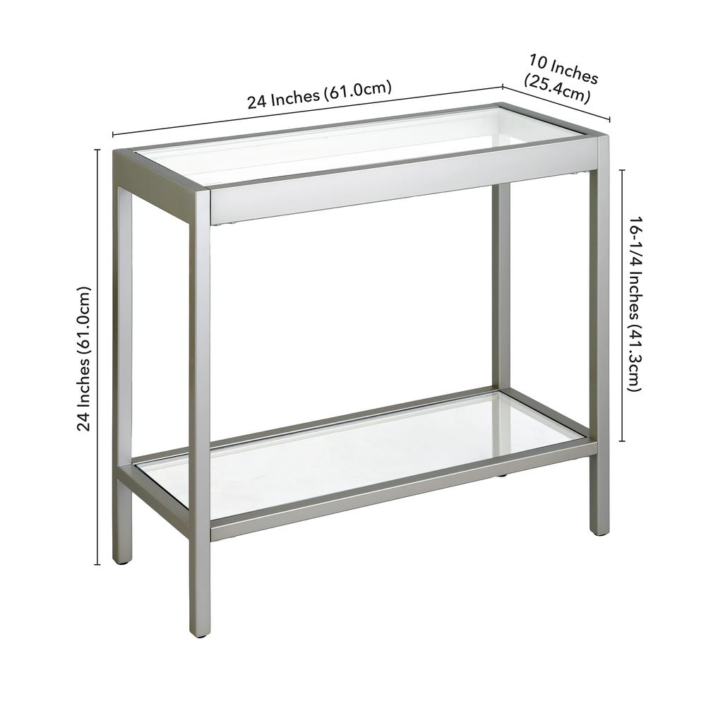 Alexis 24'' Wide Rectangular Side Table in Satin Nickel. Picture 5