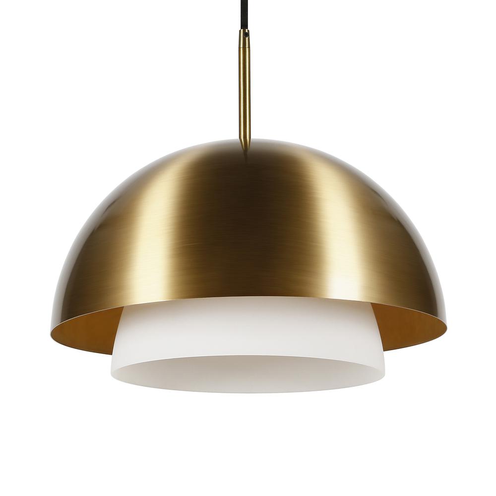 Octavia 15.75" Wide Pendant with Metal/Glass Shade in Brass/Brass and White. Picture 3