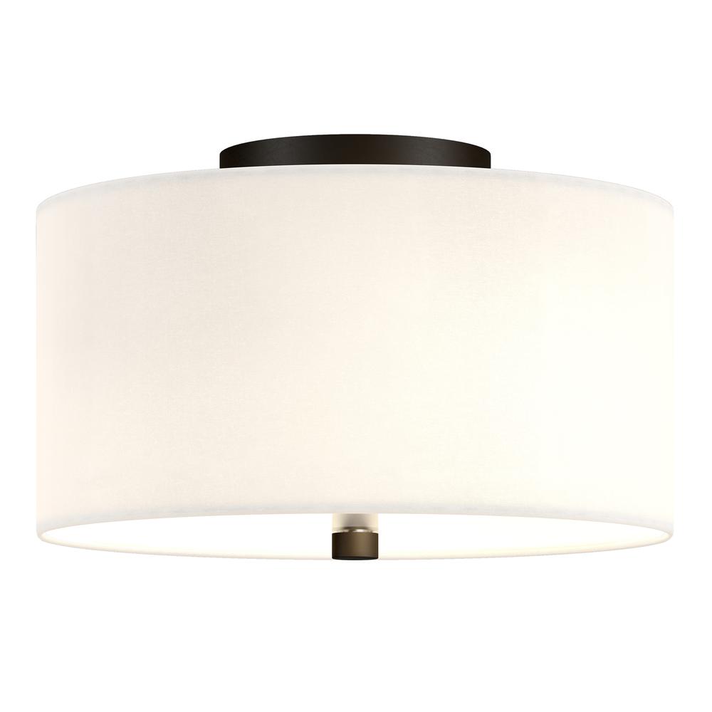 Ellis 12" Flush Mount with Fabric Shade in Matte Black/White. Picture 3