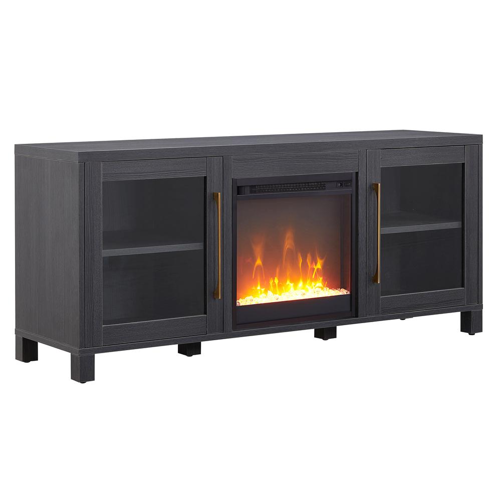 Quincy Rectangular TV Stand with Crystal Fireplace for TV's up to 65" in Charcoal Gray. Picture 1