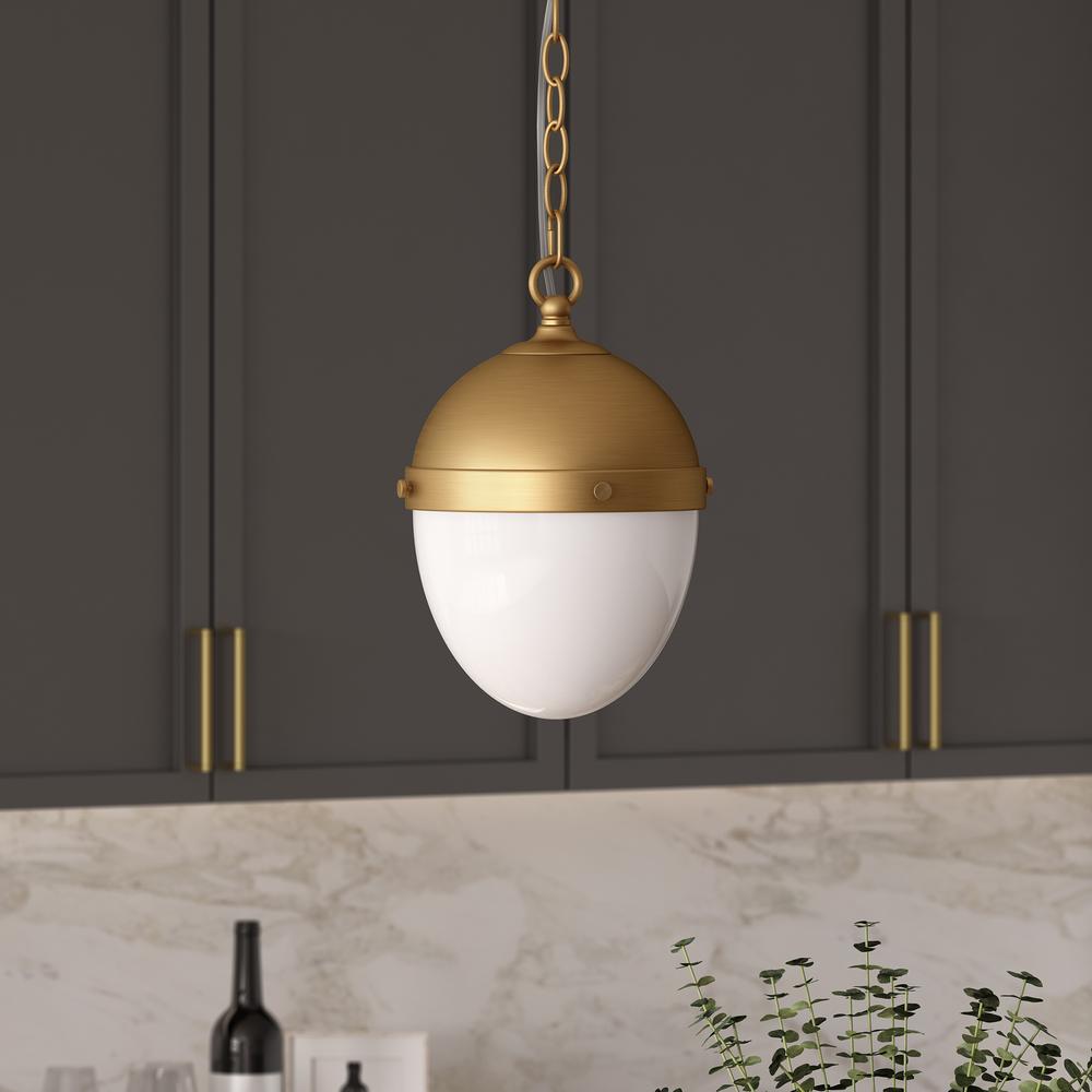 Aurelia 8" Wide Pendant with Glass Shade in Brass/White Milk. Picture 2