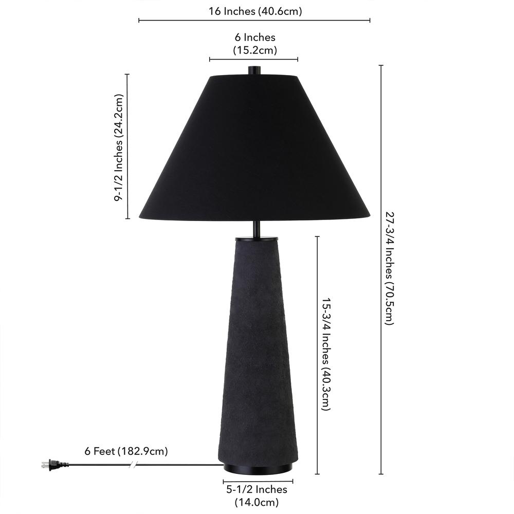 Ingalls 28" Tall Monochrome Table Lamp with Fabric Shade in Matte Black/Black. Picture 4