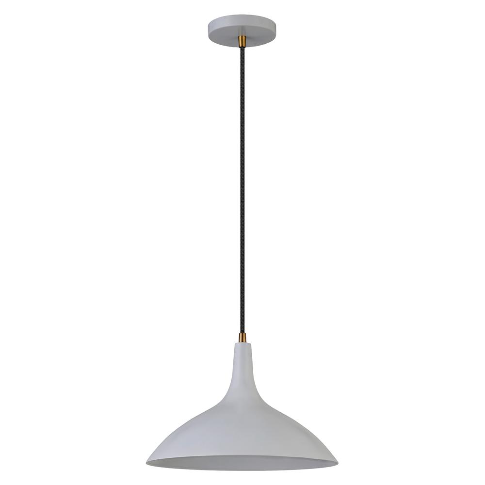 Barton 14" Wide Pendant with Metal Shade in Matte Gray/Brass/Matte Gray. Picture 1