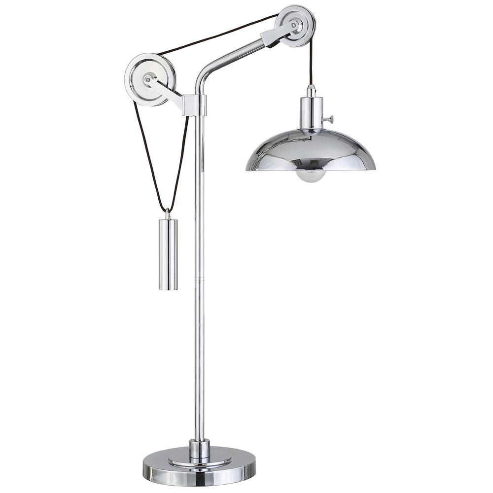 Neo 33.5" Tall Solid Wheel Pulley System Table Lamp with Metal Shade in Polished Nickel/Polished Nickel. Picture 1