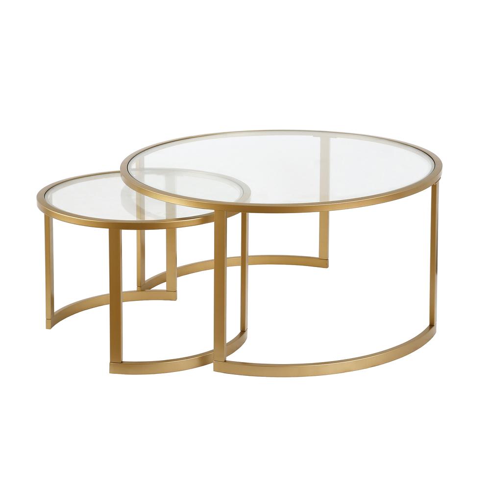 Mitera Round Nested Coffee Table in Brass. Picture 1