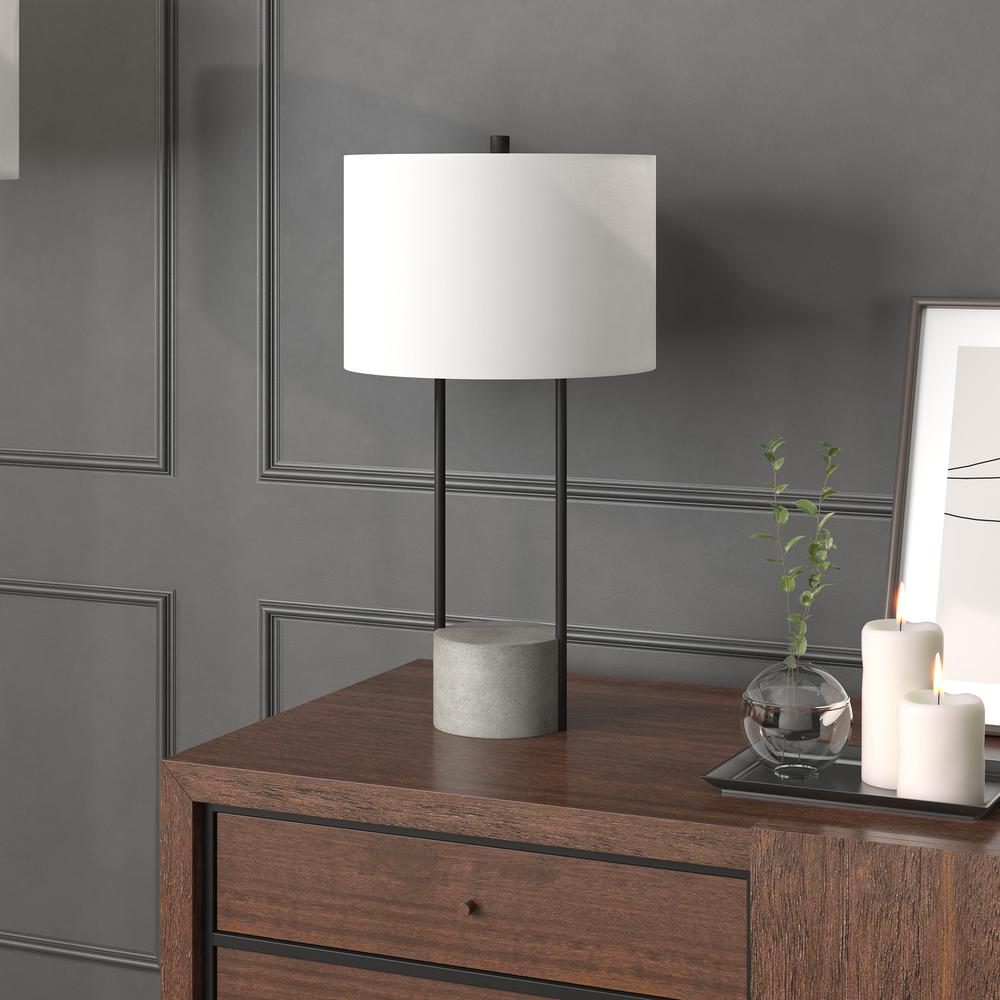 Uma 27.75" Tall Table Lamp with Fabric Shade in Blackened Bronze/Concrete/White. Picture 2