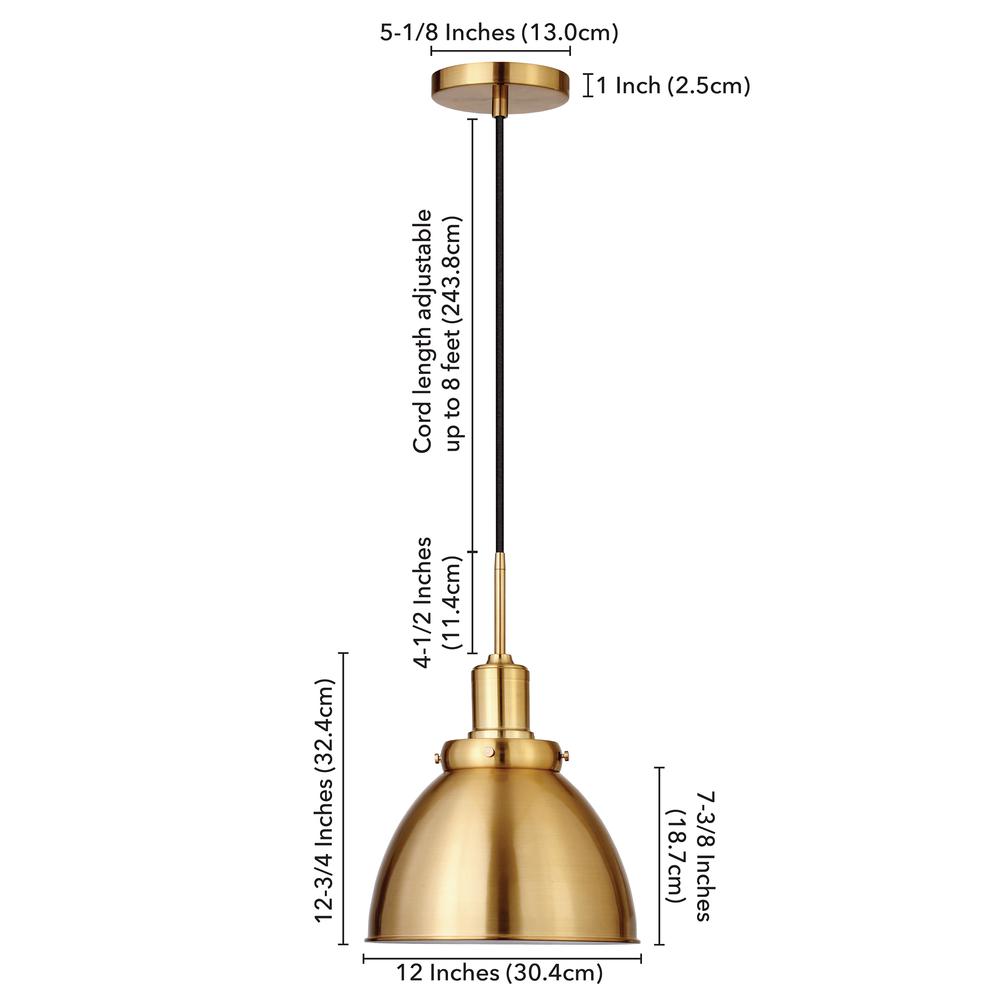 Madison 12" Wide Pendant with Metal Shade in Brass/Brass. Picture 5