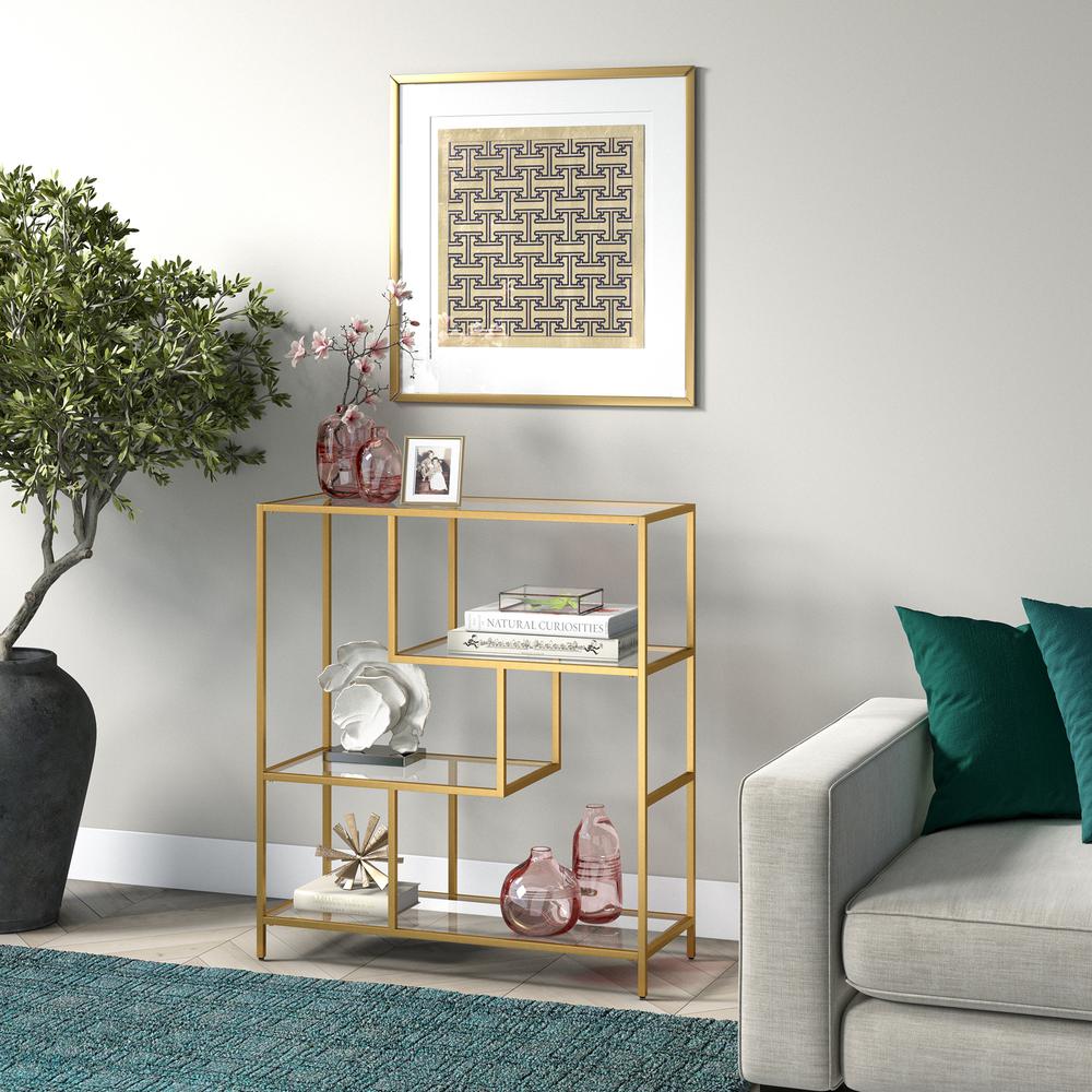 Isla 40'' Tall Rectangular Bookcase in Brass. Picture 5