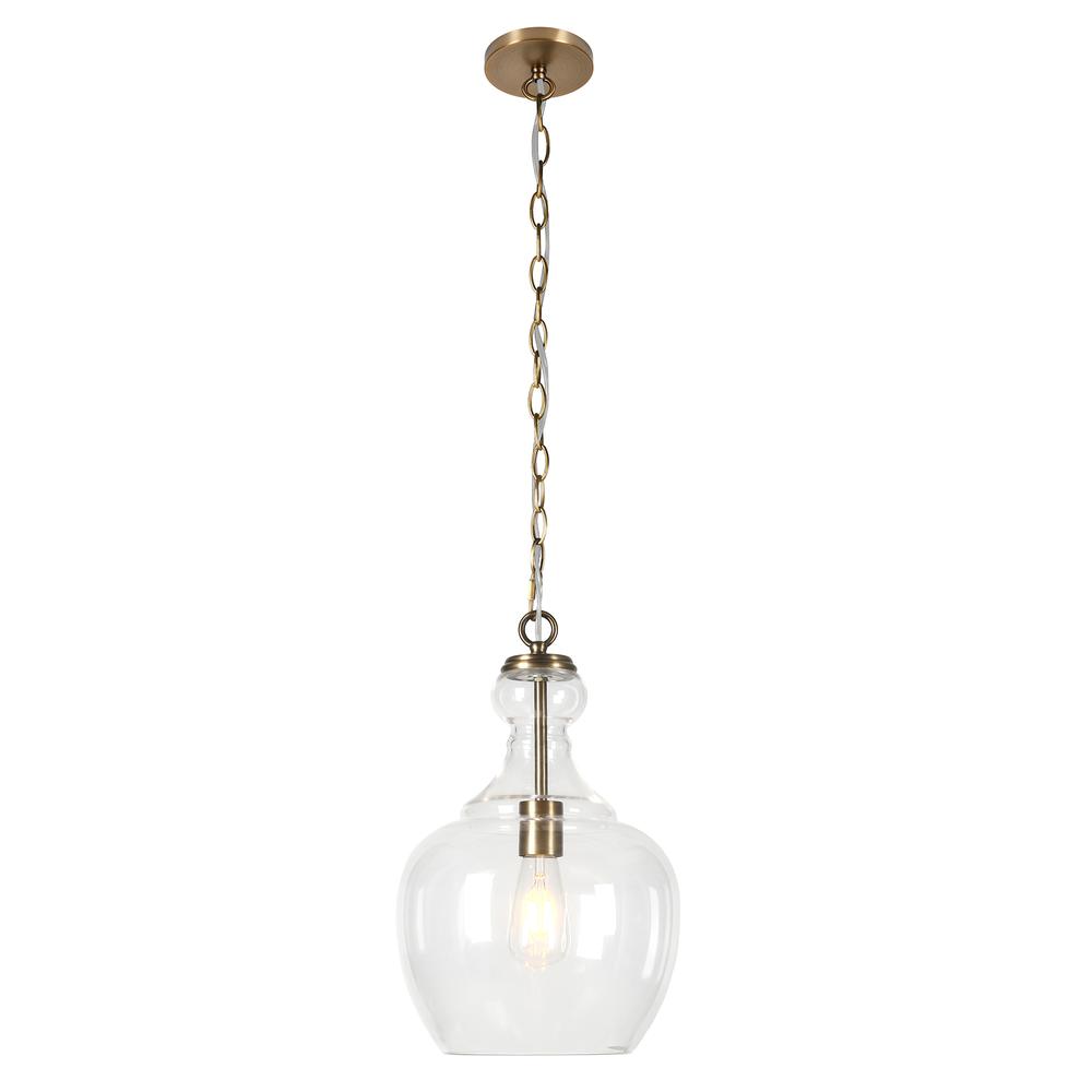 Verona 11" Wide Pendant with Glass Shade in Brass/Clear. Picture 3