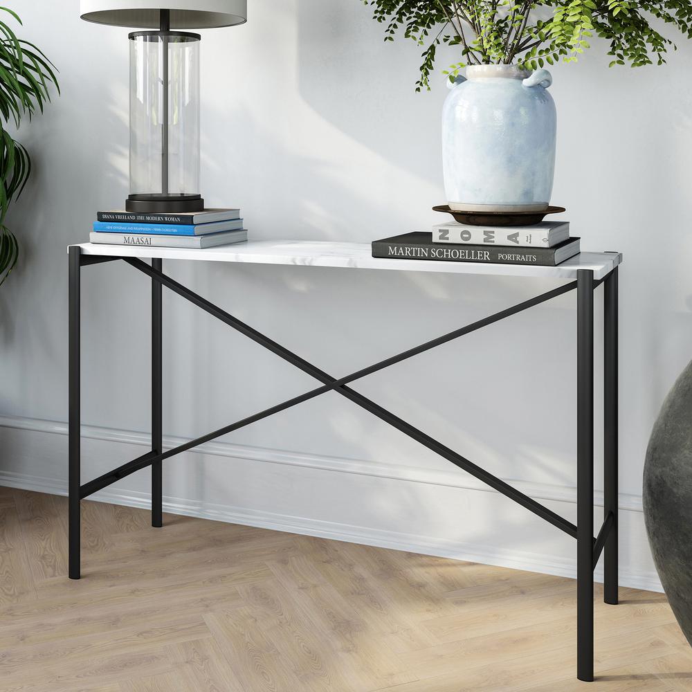 Braxton 46'' Wide Rectangular Console Table with Faux Marble Top in Blackened Bronze. Picture 2