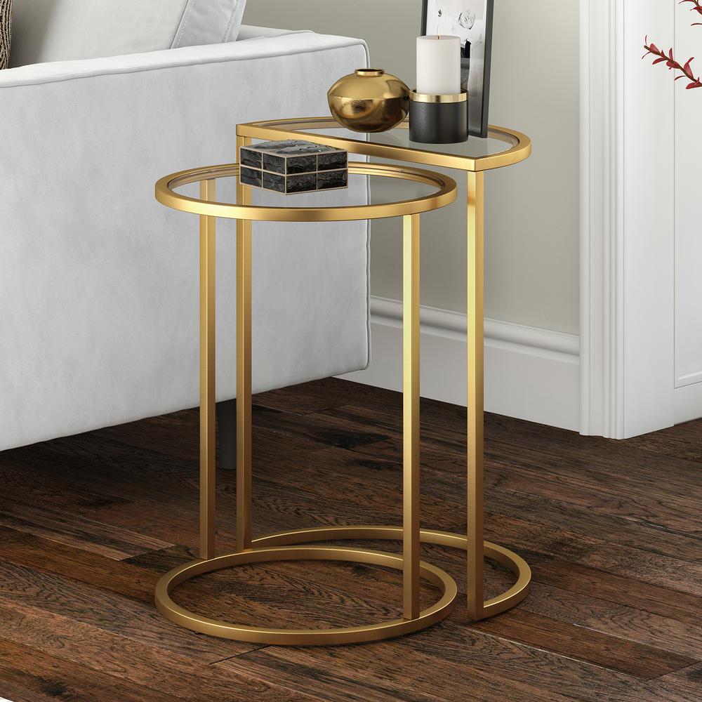 Luna Round & Demilune Nested Side Table in Brass. Picture 2