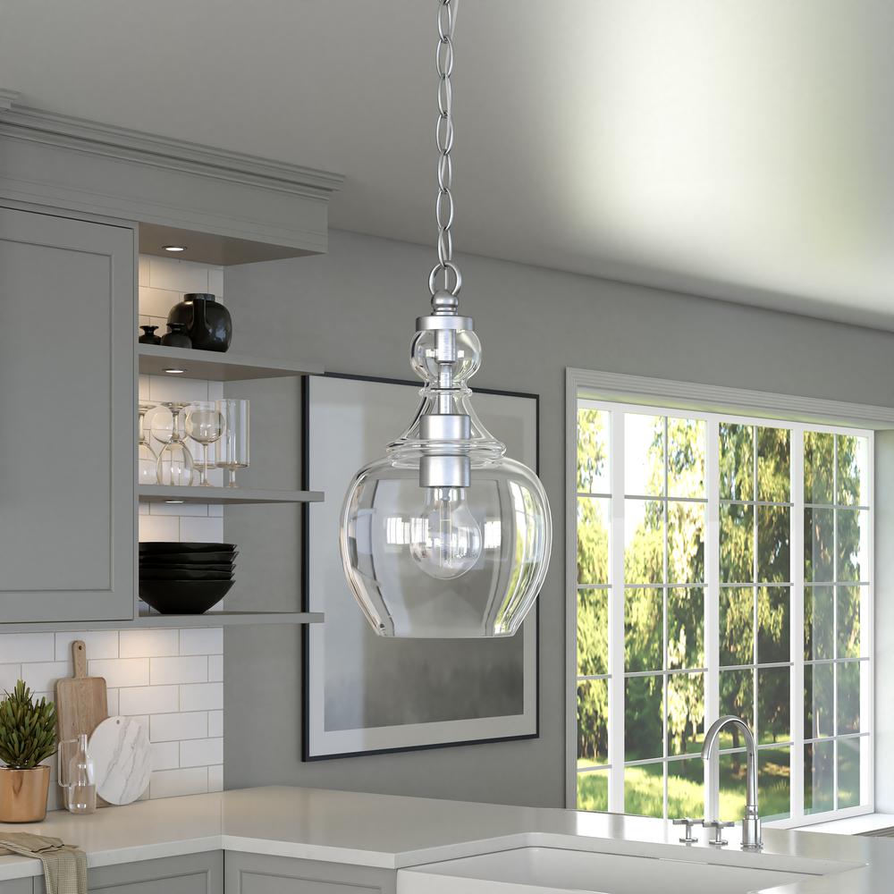 Verona 7" Wide Pendant with Glass Shade in Brushed Nickel/Clear. Picture 2