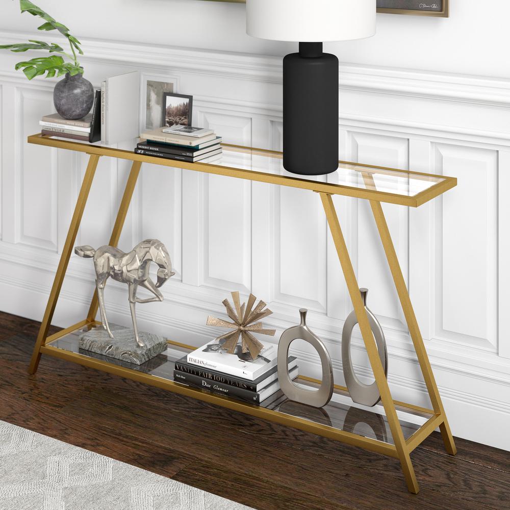 Yair 52'' Wide Rectangular Console Table in Brass. Picture 2