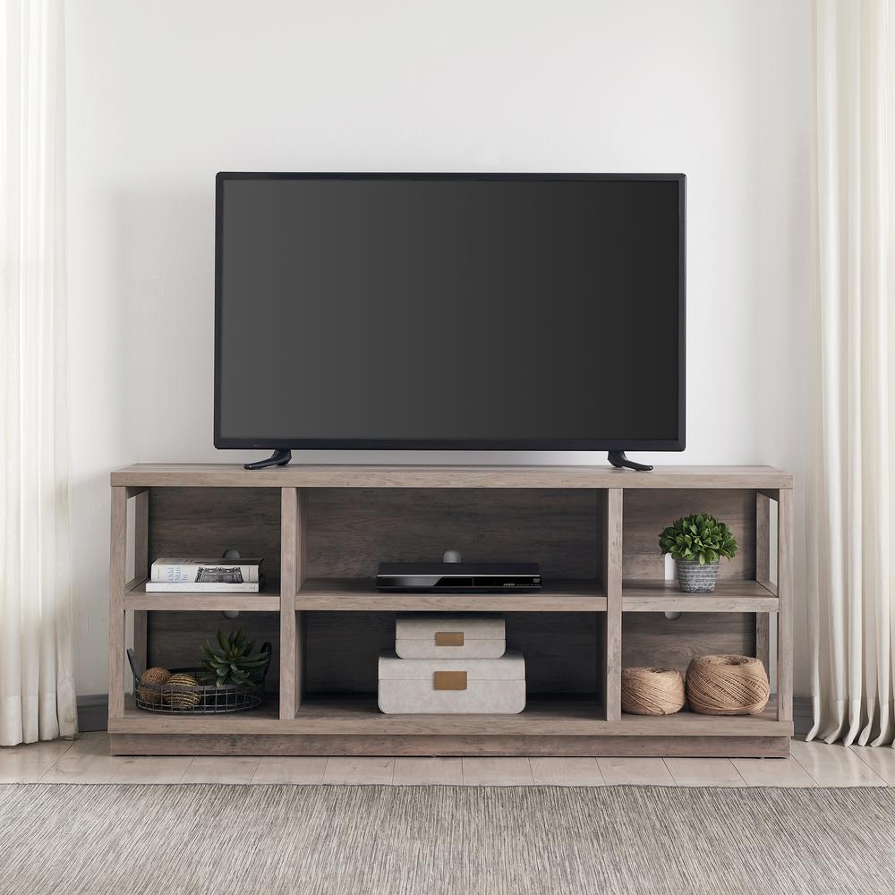 Freya Rectangular TV Stand for TV's up to 65" in Gray Oak. Picture 4