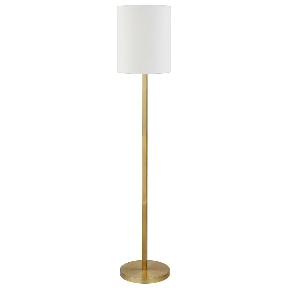 Braun Round Base Floor Lamp with Fabric Shade in Brass/White. Picture 1