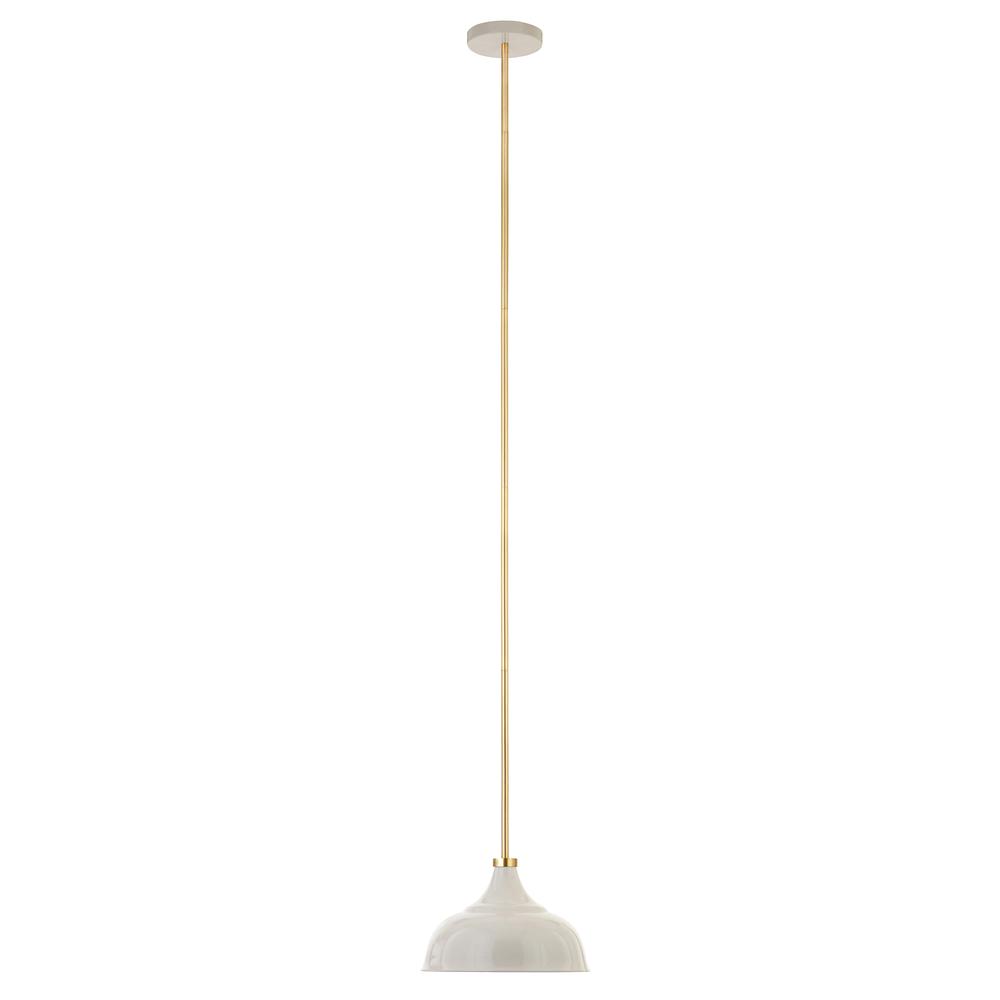 Mackenzie 10.75" Wide Pendant with Metal Shade in Pearled White/Brass/Pearled White. Picture 2