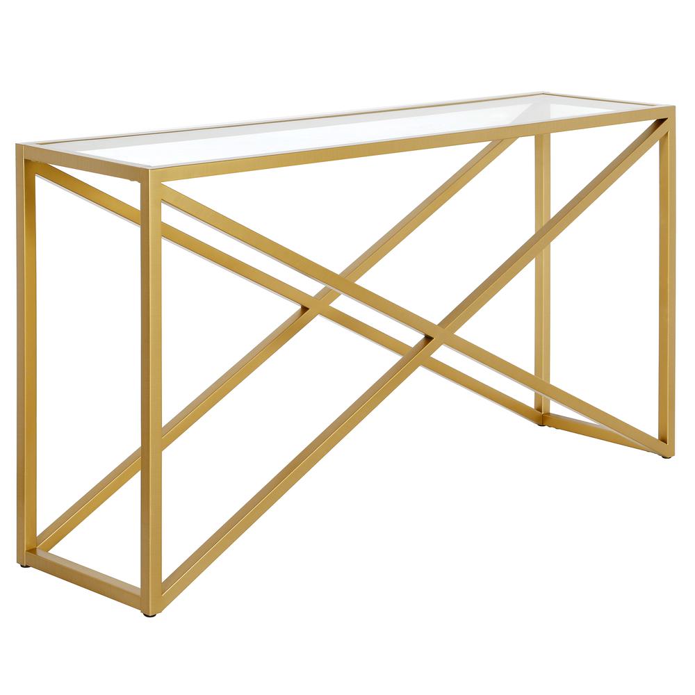 Calix 55'' Wide Rectangular Console Table in Brass. Picture 1
