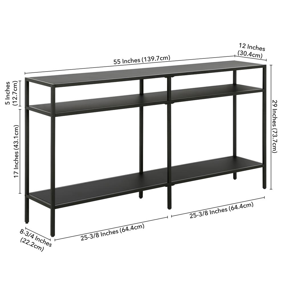 Sivil 55'' Wide Rectangular Console Table with Metal Shelves in Blackened Bronze. Picture 5