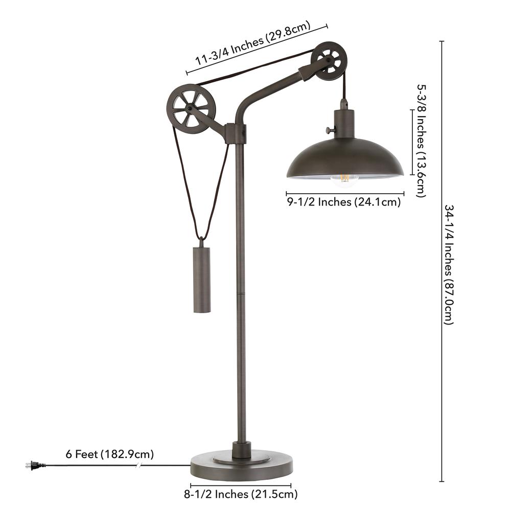 Neo 33.5" Tall Spoke Wheel Pulley System Table Lamp with Metal Shade in Aged Steel/Aged Steel. Picture 4