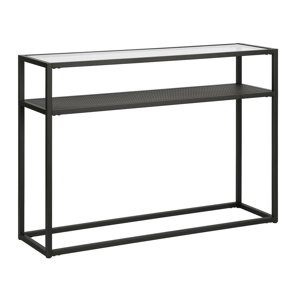 Nellie 42'' Wide Rectangular Console Table with Metal Mesh Shelf in Blackened Bronze. Picture 1